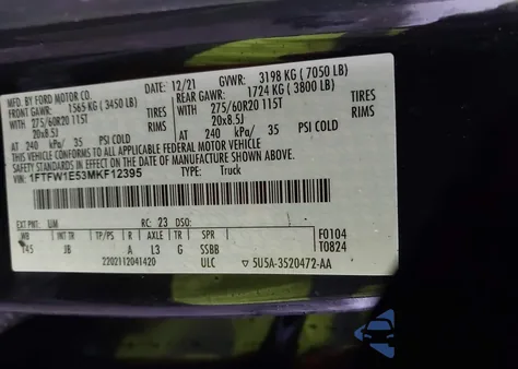 2021 Ford F-150 Xl from USA, damaged, VIN 1FTFW1E53MKF12395